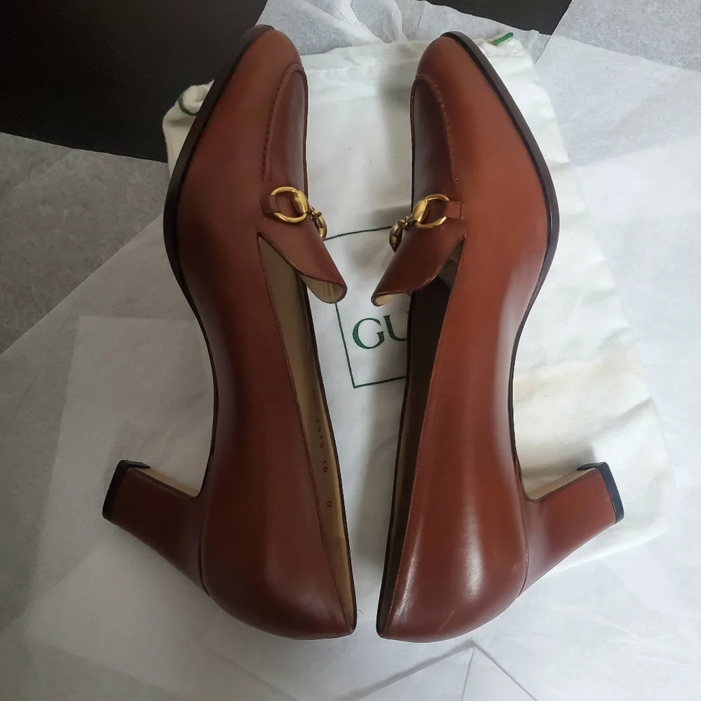Women Gucci Brown Leather Horsebit Loafer Pump Size 10B - Picture 4 of 7